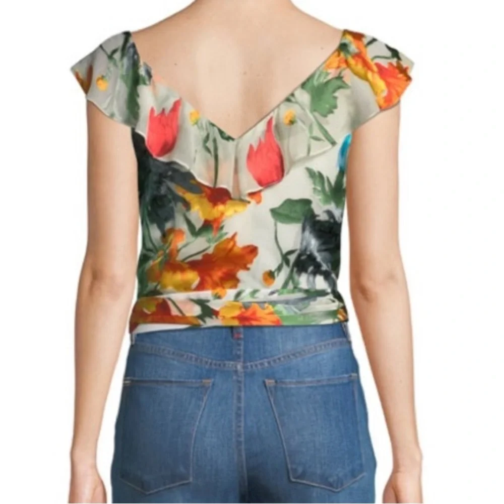 Alice + Olivia Nicole Floral Print Cold Shoulder Wrap Top Size 2 - Picture 3 of 9